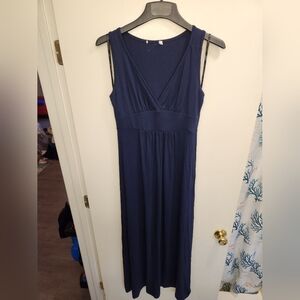 LOVEAPPELLA V-neck Jersey Maxi Dress In Navy Blue
